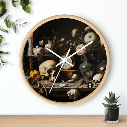 "Digital Decay: A Contemporary Vanitas Examining Consumerism in the 21st Century" - The Alien Wall Clock Vanitas Painting