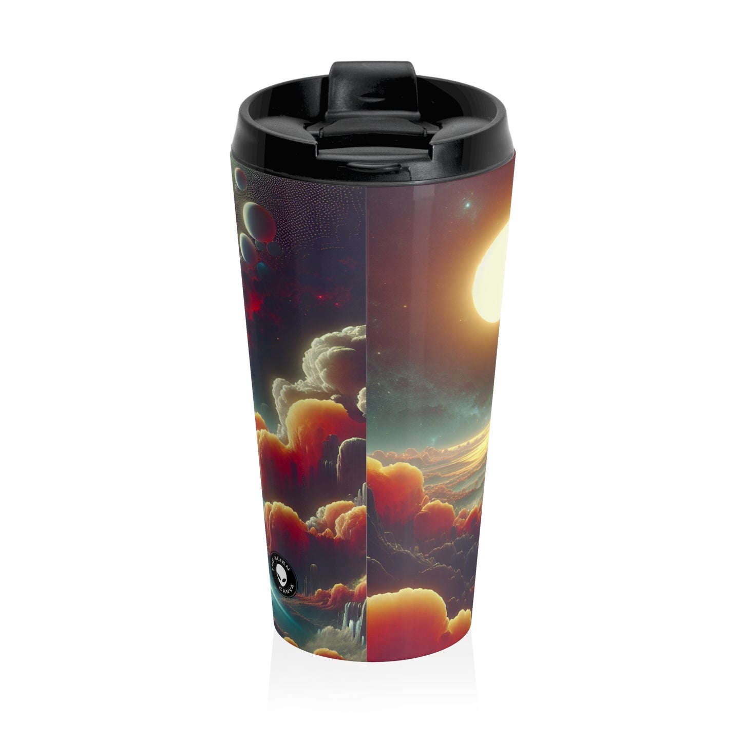 "Dawn of the Three Suns: A Sci-Fi Space Odyssey" - The Alien Stainless Steel Travel Mug Video Game Art