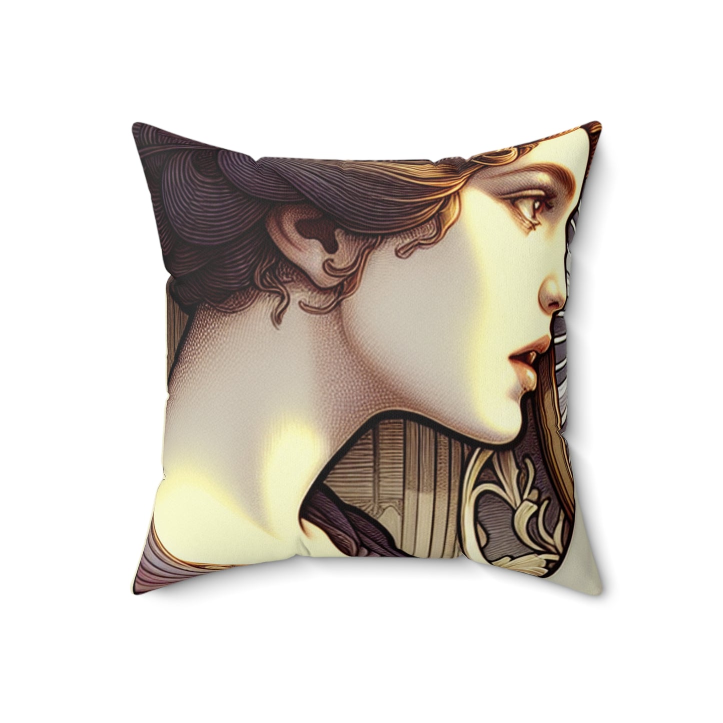 "Reflection of Beauty" - The Alien Spun Polyester Square Pillow Art Nouveau