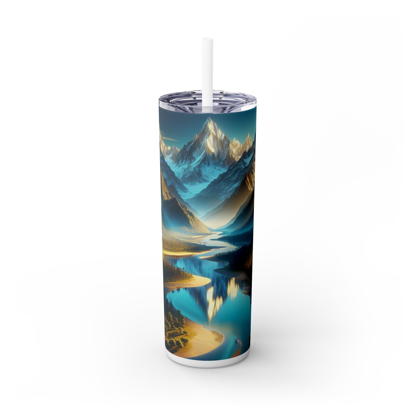 "Palette de sérénité : une symphonie au coucher du soleil" - The Alien Maars® Skinny Tumbler avec paille 20oz Photoréalisme