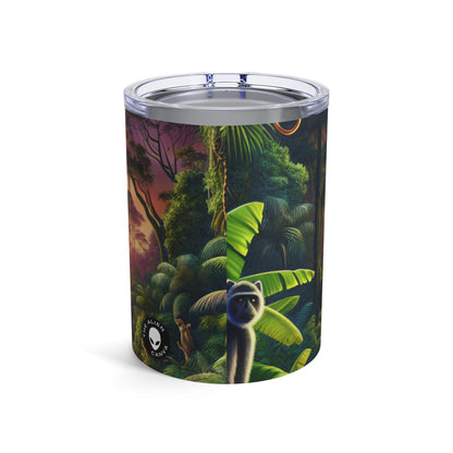 "Atardecer en la jungla: un encuentro salvaje" - Vaso Alien de 10 oz