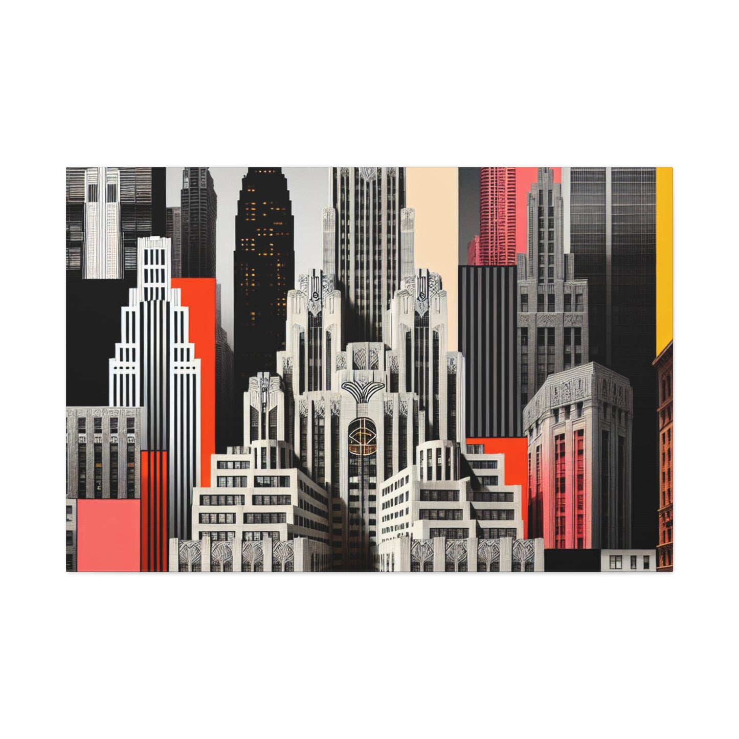 "A Contrast of Times: Classic Art Deco Skyscrapers and a Modern Cityscape" - The Alien Canva Art Deco Style