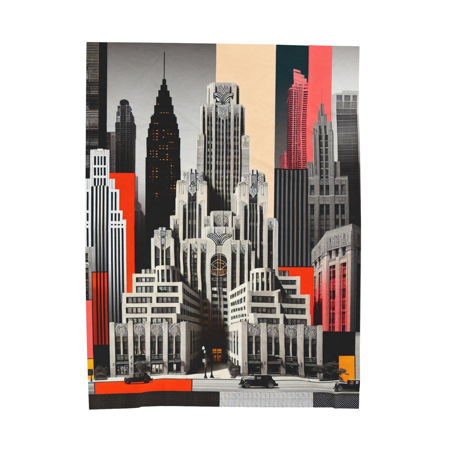 "A Contrast of Times: Classic Art Deco Skyscrapers and a Modern Cityscape" - The Alien Velveteen Plush Blanket Art Deco Style