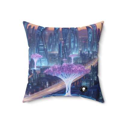 "City of Tomorrow: Nature and Technology Intertwined"- The Alien Spun Polyester Square Pillow