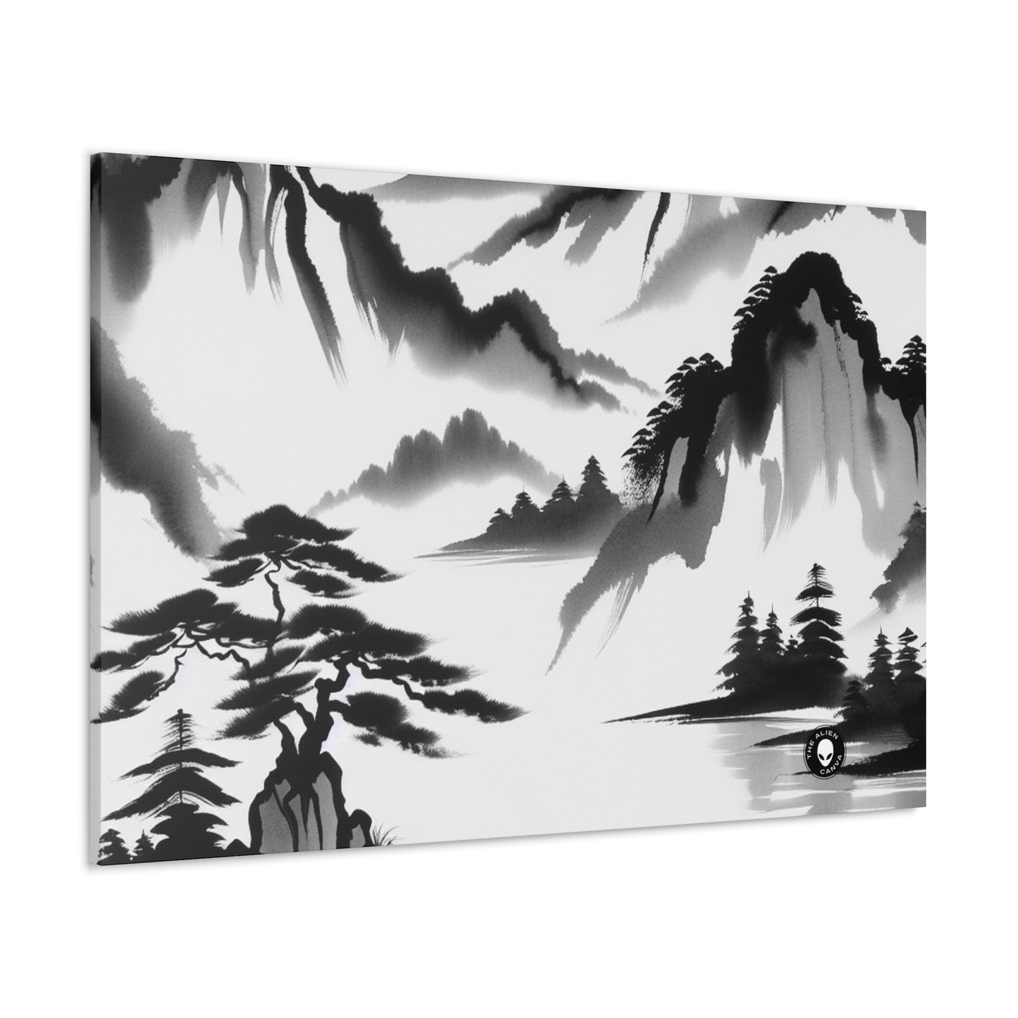 "Mountain Reflection: A Serene Zen Ink Painting" - The Alien Canva Zen Ink Painting