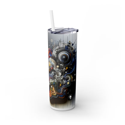 "Urban Chaos: A Neo-Expressionist Cityscape" - The Alien Maars® Skinny Tumbler with Straw 20oz Neo-Expressionism