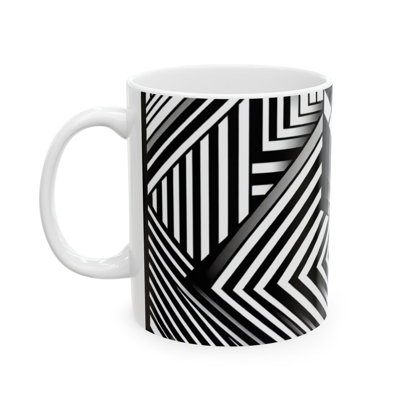 "Kaléidoscope tourbillonnant : un vortex audacieux d'art op" - La tasse en céramique extraterrestre 11oz Art optique (Op Art)