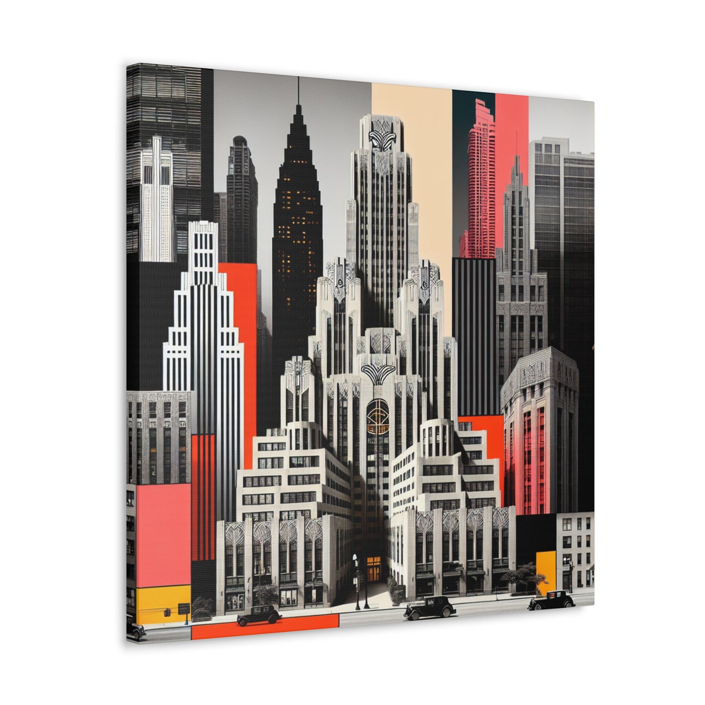 "A Contrast of Times: Classic Art Deco Skyscrapers and a Modern Cityscape" - The Alien Canva Art Deco Style