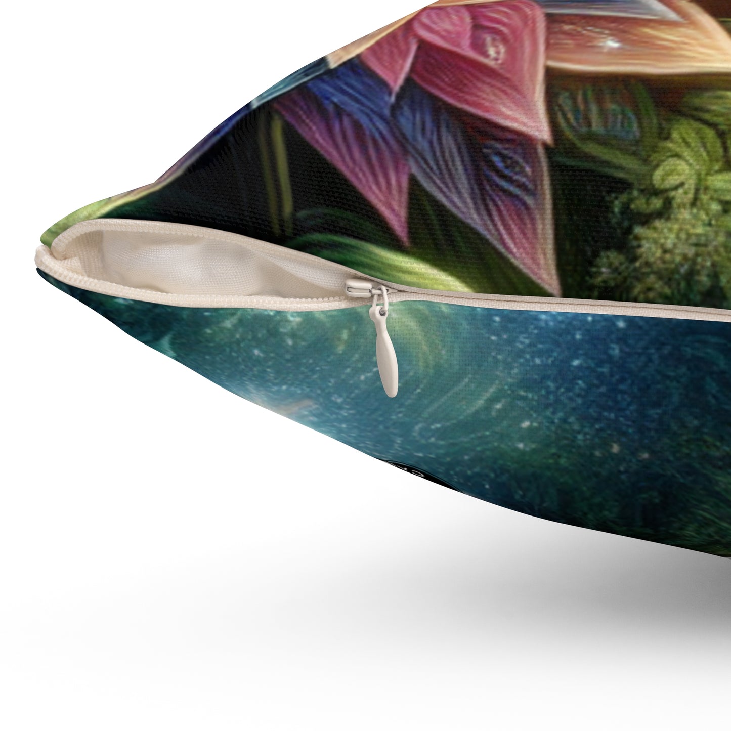 Enchanted Woodland: Glowing Blossoms and Mystical Beings- The Alien Spun Polyester Square Pillow