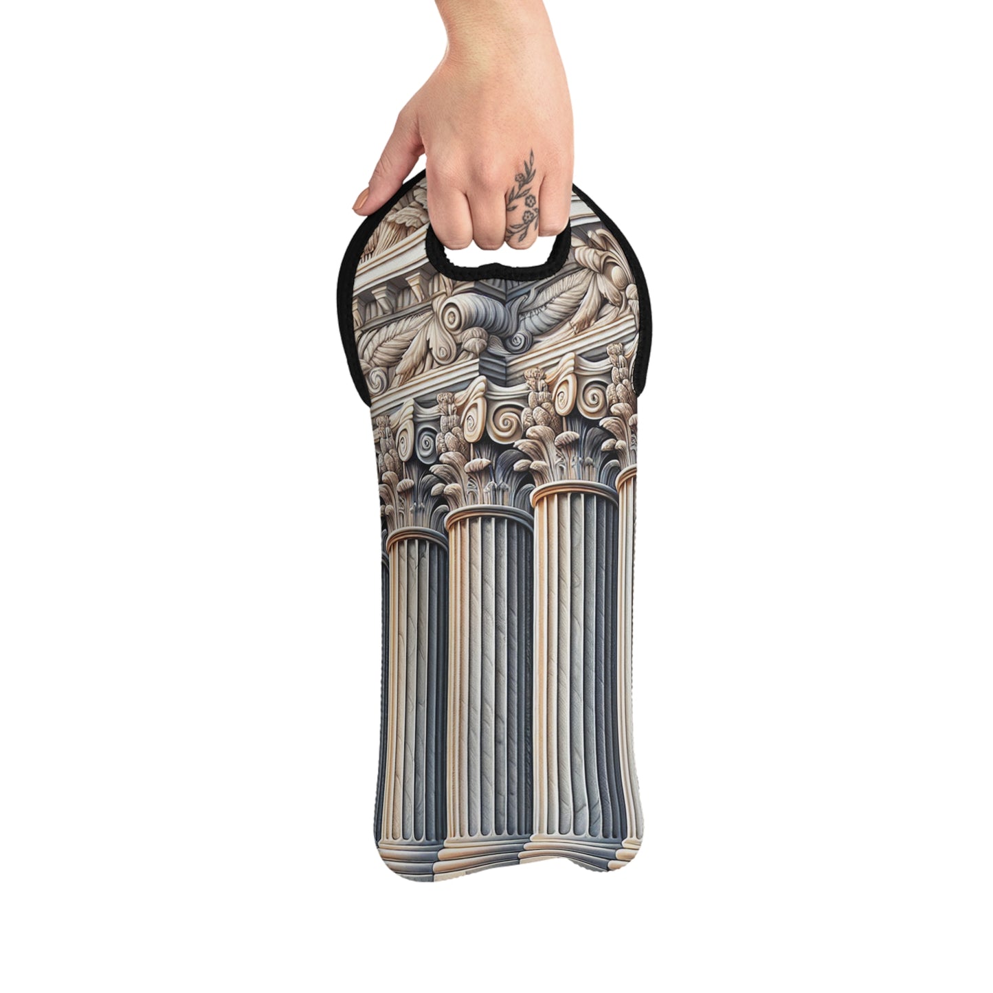 "3D Wall Columns: An Architectural Artpiece" - The Alien Wine Tote Bag Trompe-l'oeil Style