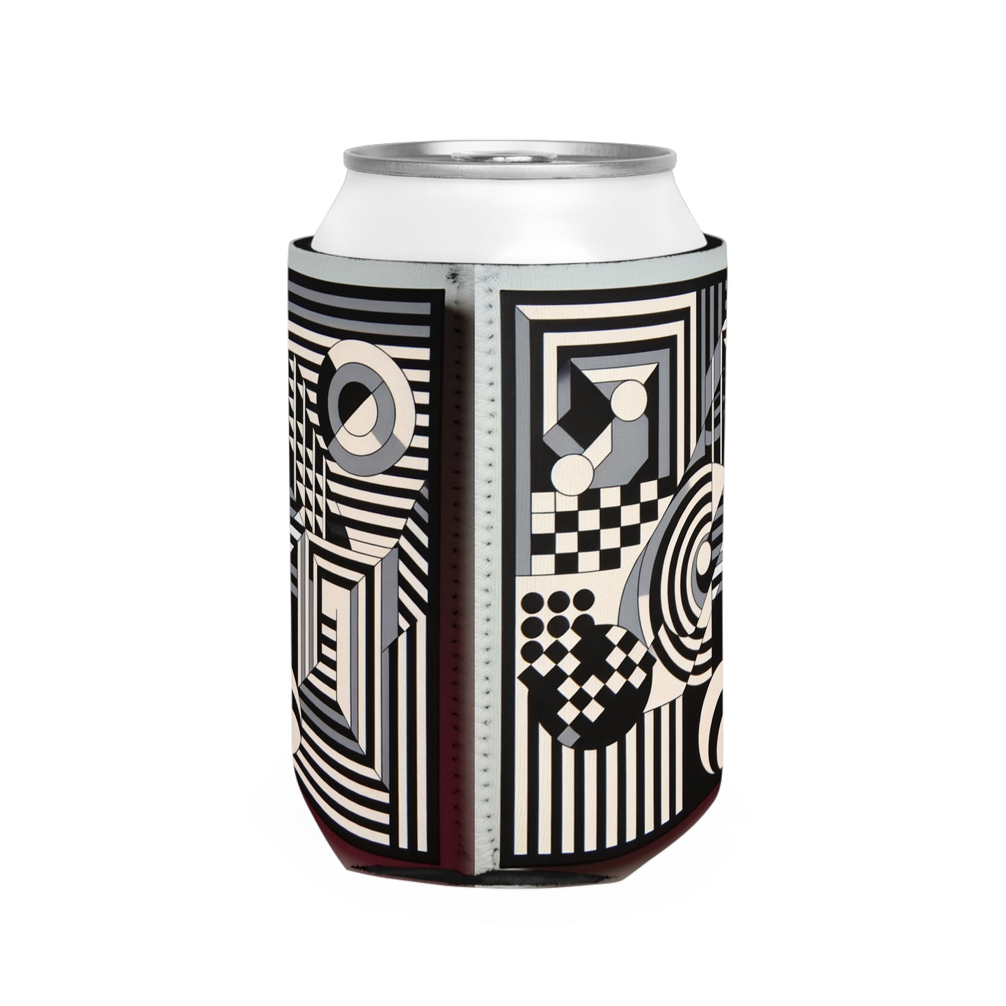 "Mesmerize: Bold Op Art Geometry in Black and White" - The Alien Can Cooler Sleeve Op Art