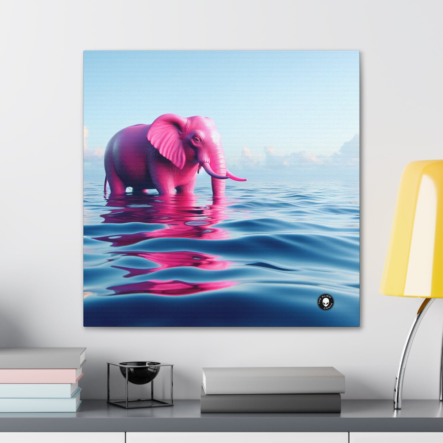 "The Pink Elephant in the Deep Blue Sea" - The Alien Canva A pink elefant floating in the ocean