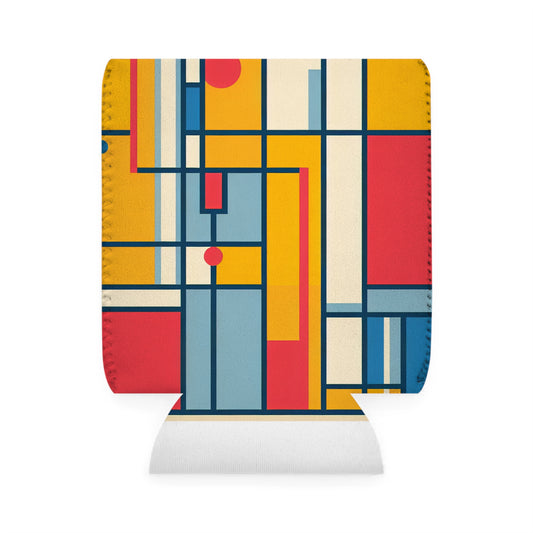 "De Stijl Grid: A Minimalist Color Composition" - The Alien Can Cooler Sleeve De Stijl