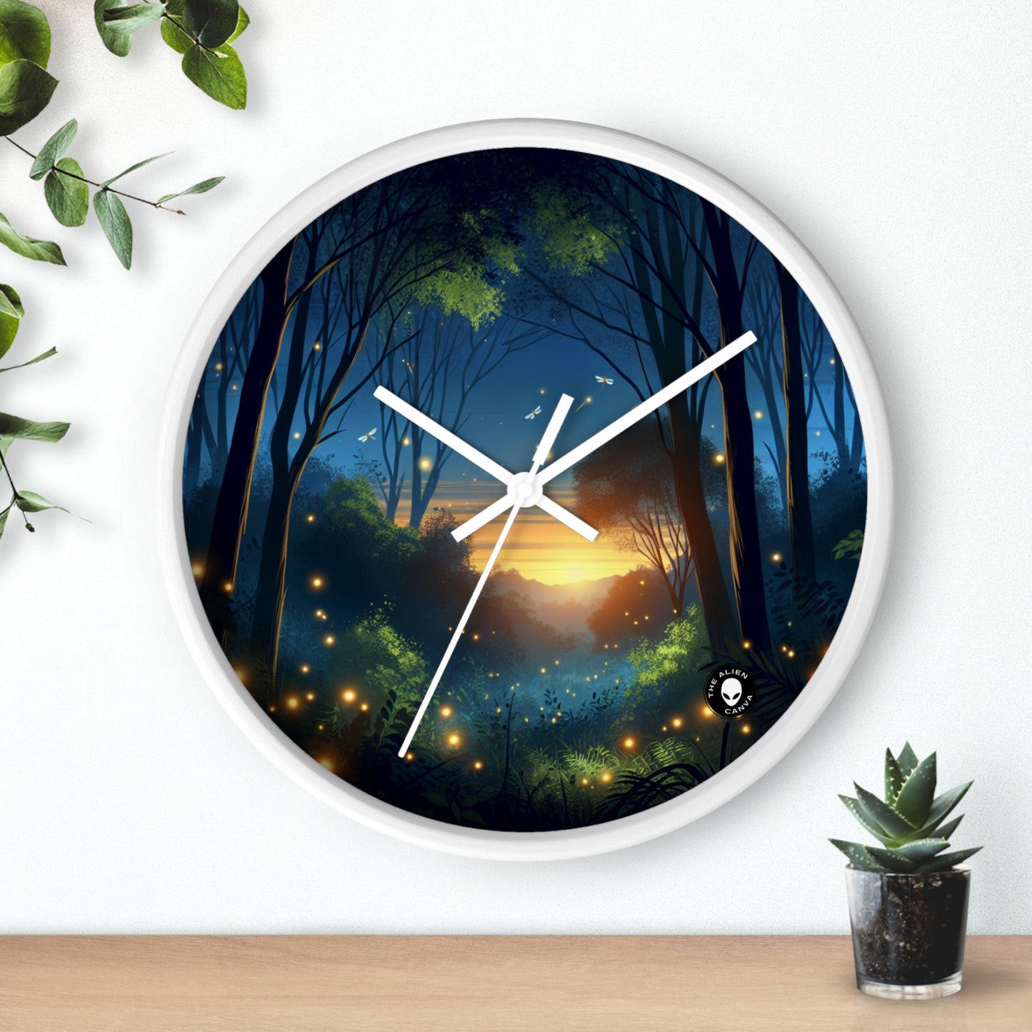 "Atardecer encantado: Luciérnagas en el bosque" - El reloj de pared alienígena