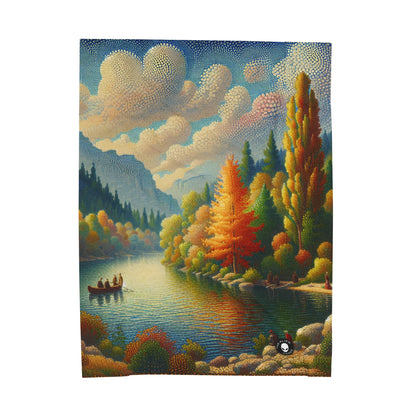 "Serenity in Dots: A Pointillism Sunset at the Beach" - The Alien Velveteen Plush Blanket Pointillism