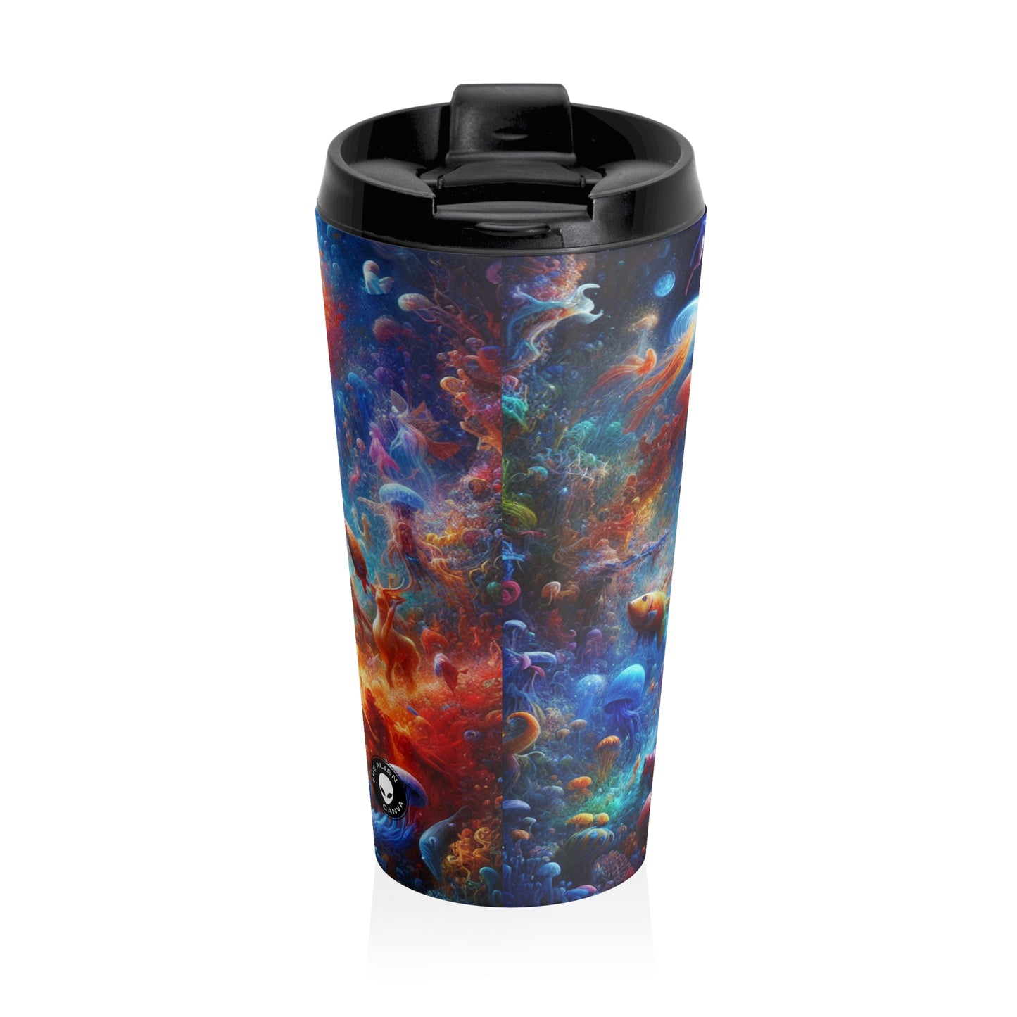 "Fiesta de baile de coral brillante": taza de viaje de acero inoxidable de Alien