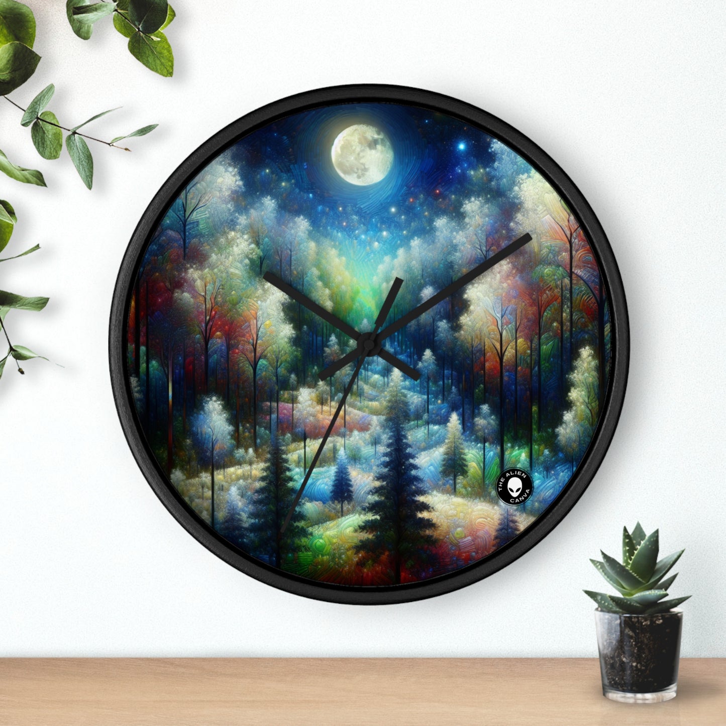 "Enchantement au clair de lune : une forêt vibrante" - L'horloge murale extraterrestre