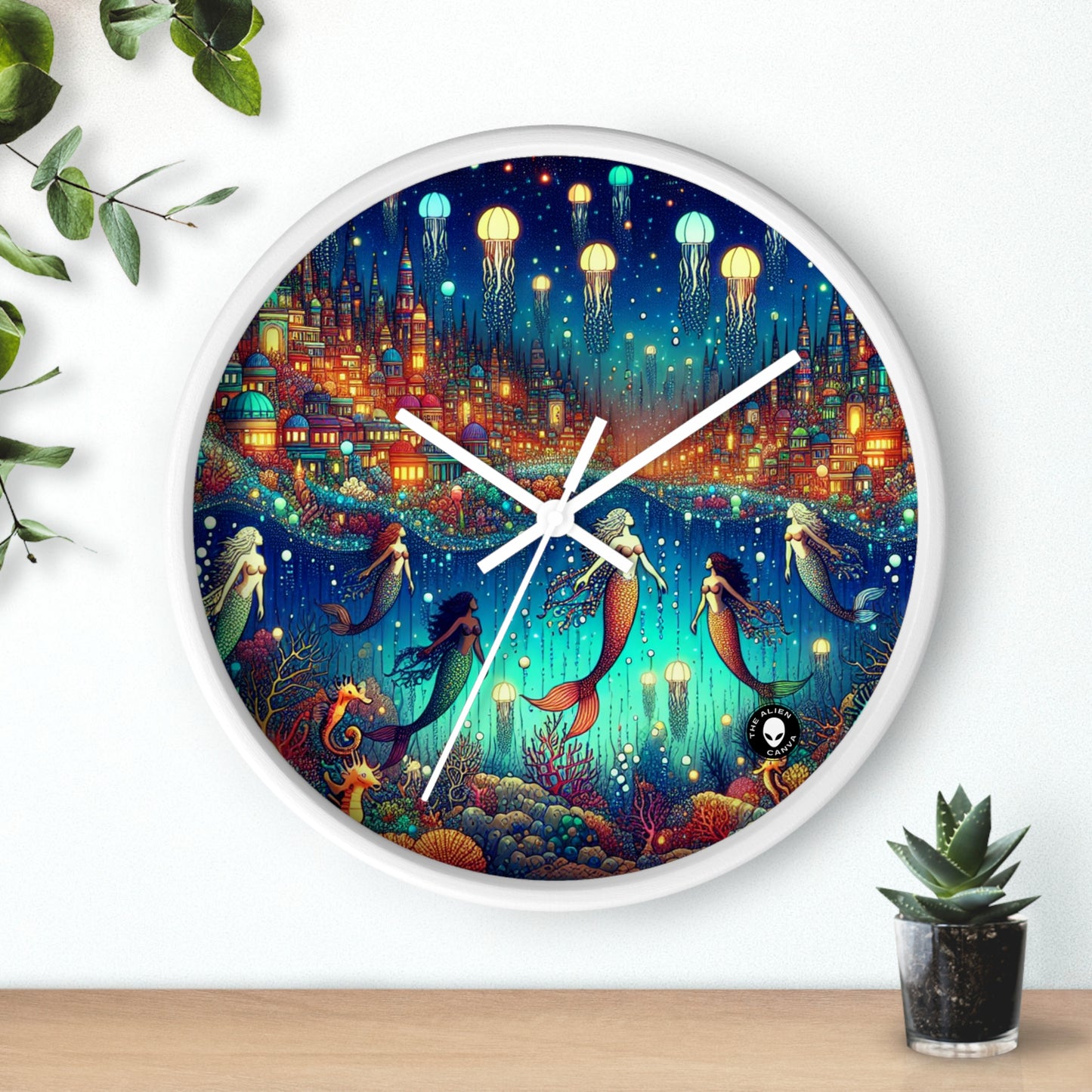 "Glowing Jellyfish City: A Whimsical Underwater World" - The Alien Wall Clock