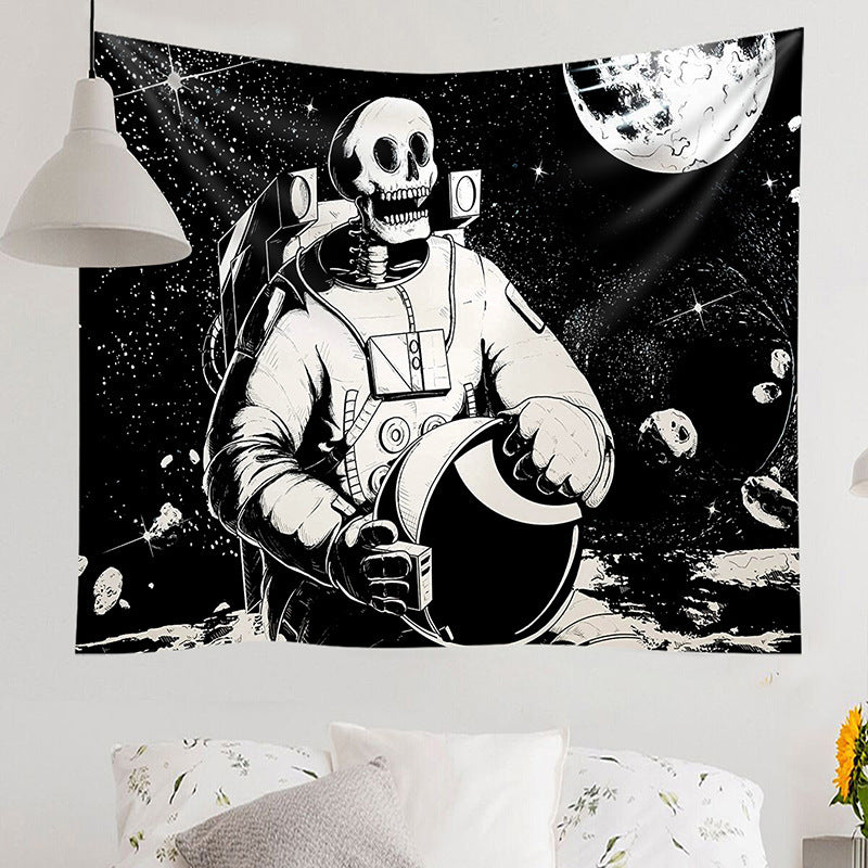 Tapiz Esqueleto Blanco Y Negro Astronauta Decoración De Fiesta De Halloween