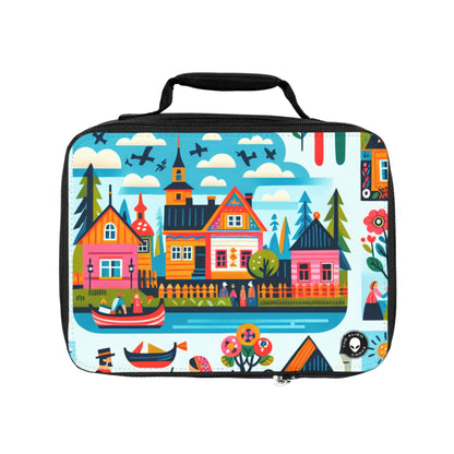 "Whimsical Village: A Folk Art Fairytale" - La bolsa de almuerzo alienígena Arte popular