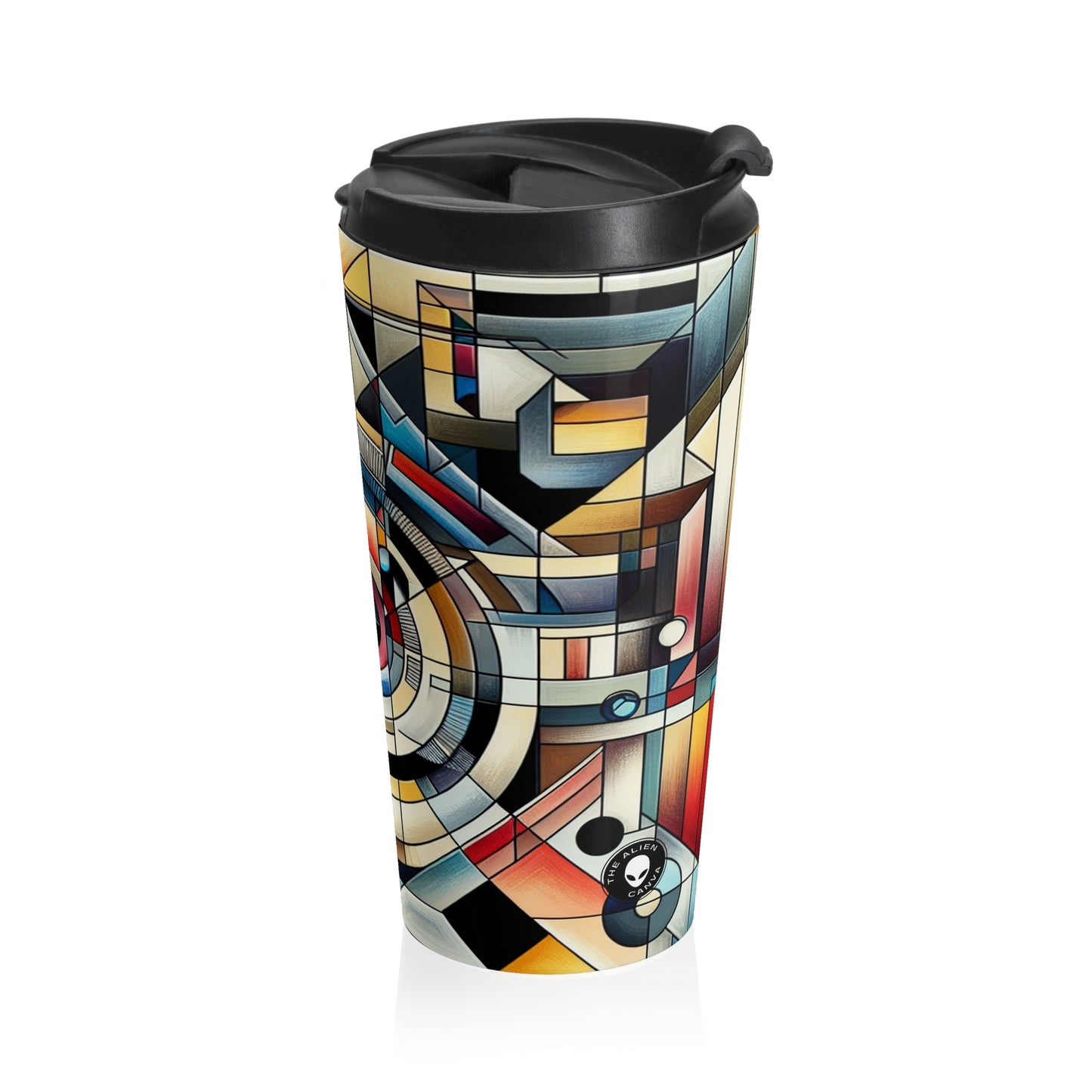 "City Lights: Geometric Nightfall" - The Alien Stainless Steel Travel Mug Geometric Abstraction