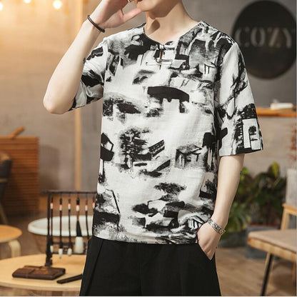 Printed five-point sleeve T-shirt