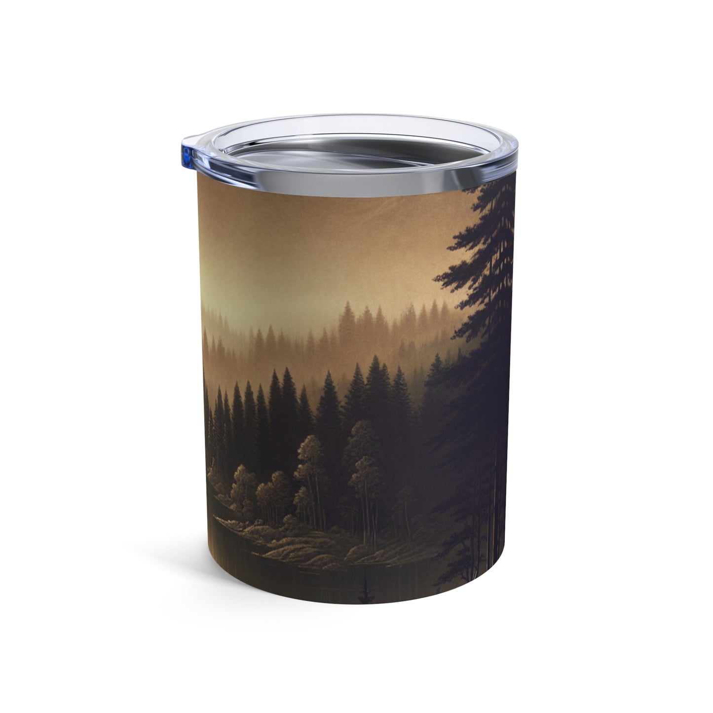 "Dawn at the Lake: A Foggy Mountain Morning" - El vaso alienígena de 10 oz estilo tonalismo