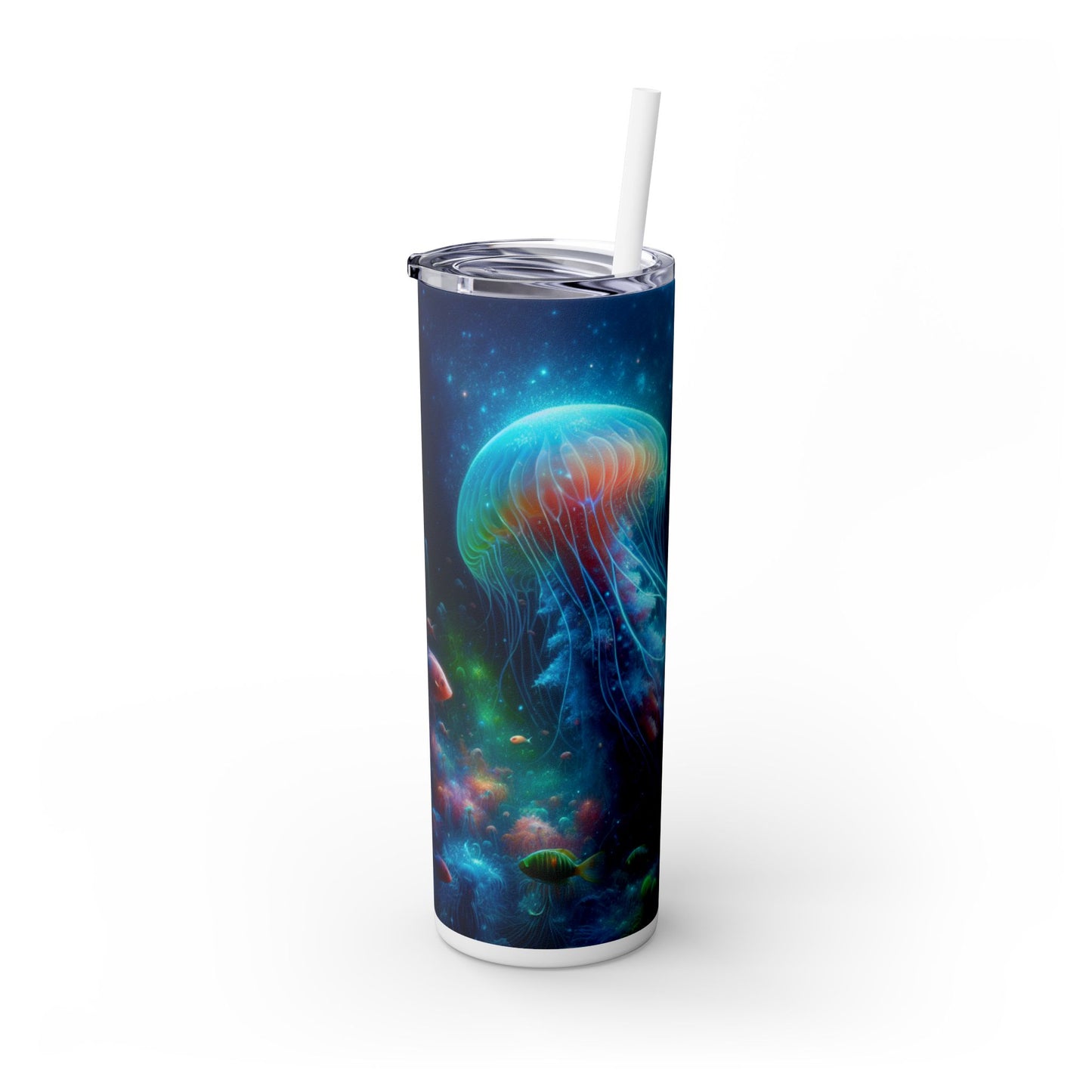 « Méduses lumineuses dans le monde sous-marin enchanté » - Verre fin Alien Maars® avec paille 20 oz