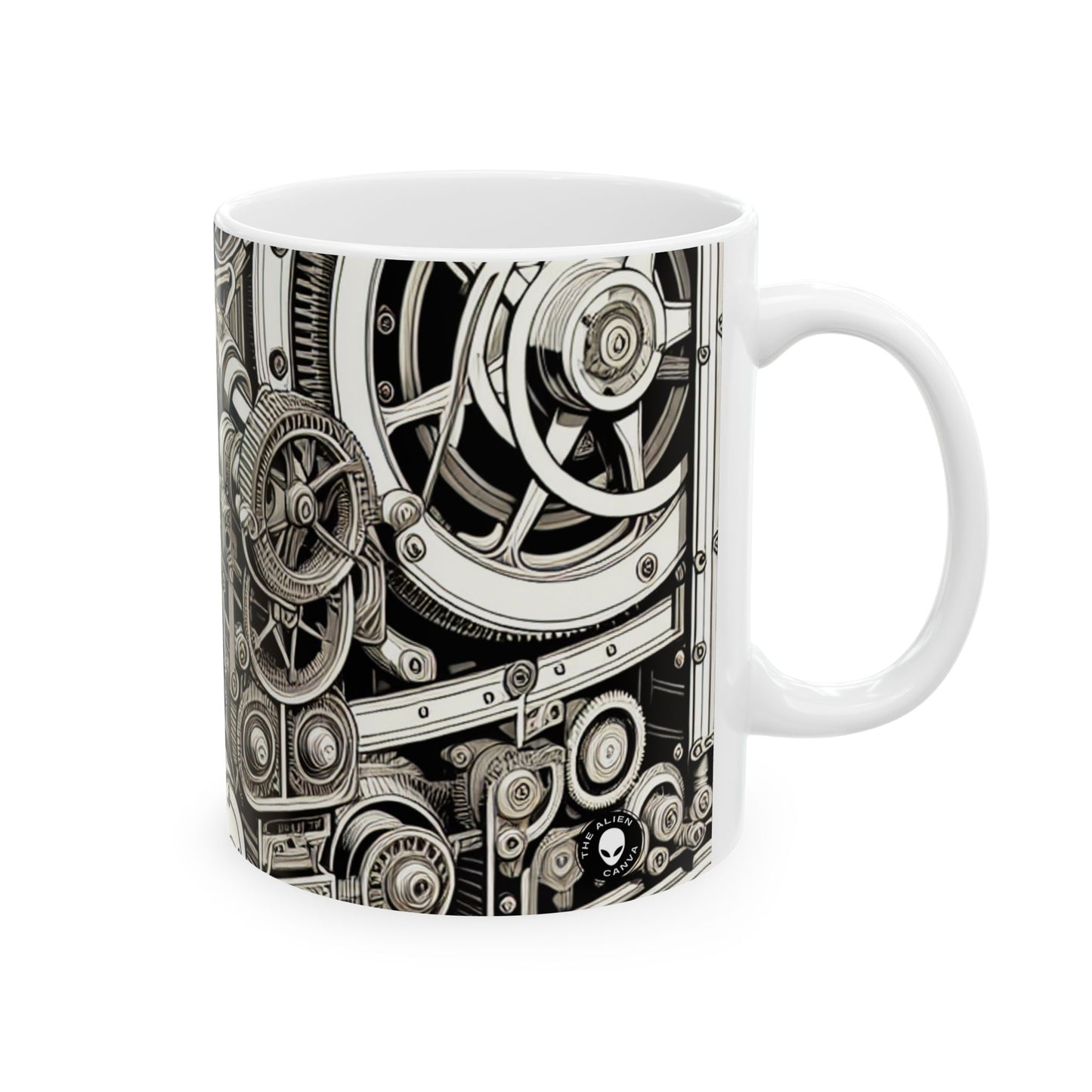 "Urban Precision: Ciudad moderna al atardecer" - Taza de cerámica Alien 11oz Precisionism