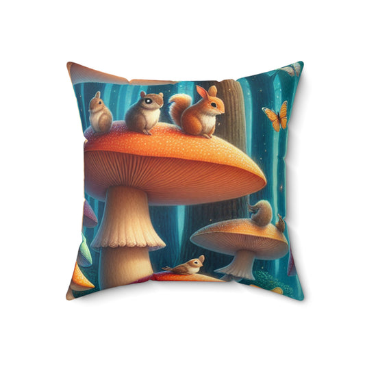 « Mushroom Wonderland : A Magical Tea Party » - L'oreiller carré en polyester filé Alien