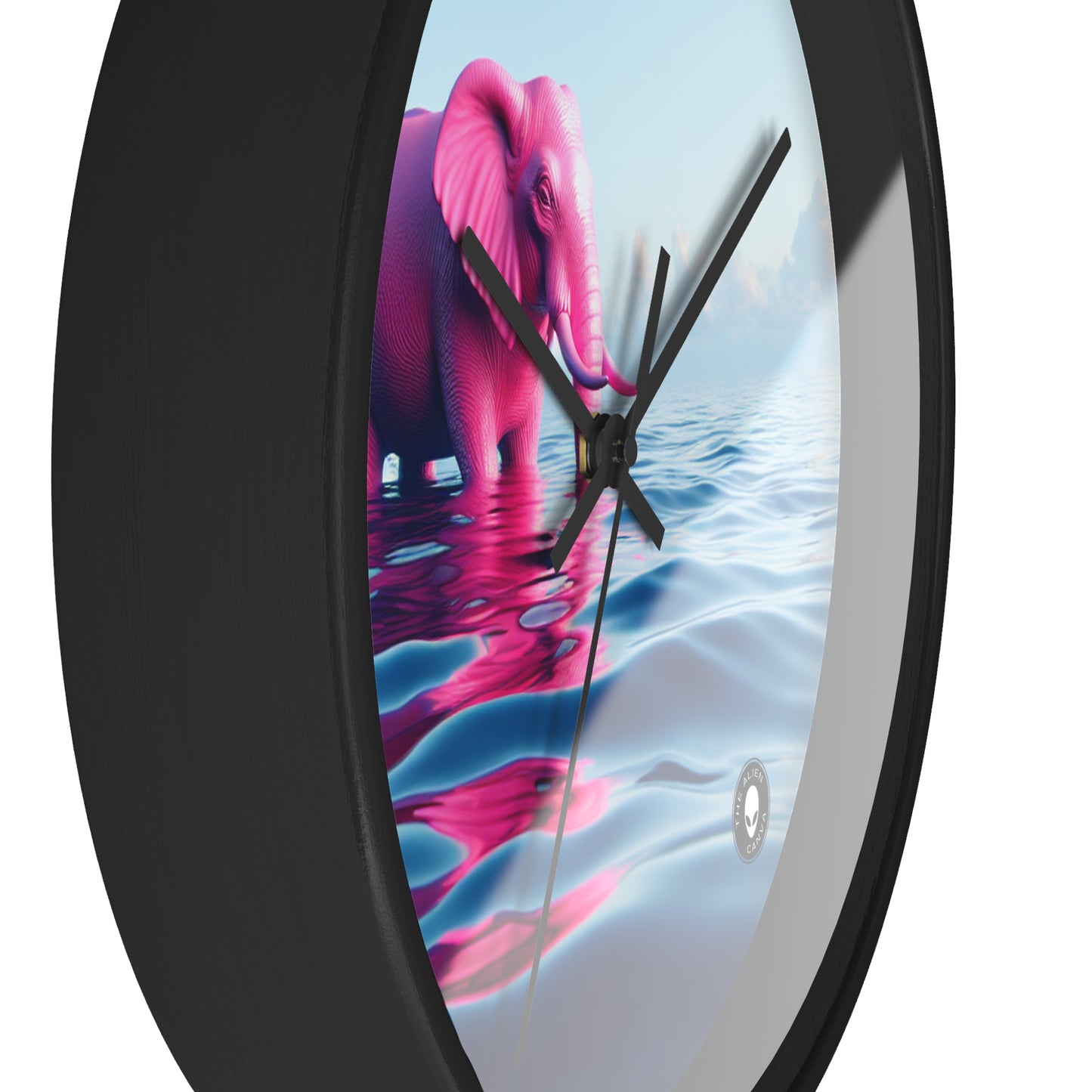 "The Pink Elephant in the Deep Blue Sea" - The Alien Wall Clock A pink elefant floating in the ocean