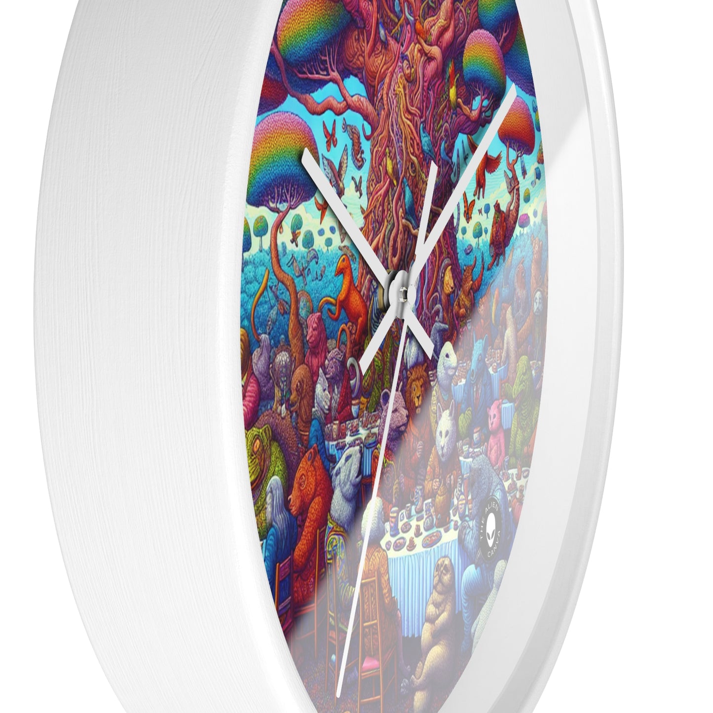 "Animal Tea Party in a Rainbow Wonderland" - The Alien Wall Clock