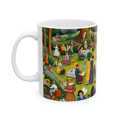 "Whimsical Village Delights" - Tasse en céramique Alien 11oz Art Naïf