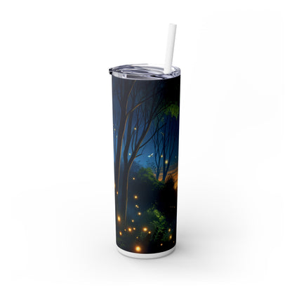 "Enchanted Dusk: Fireflies in the Forest" - The Alien Maars® Skinny Tumbler with Straw 20oz