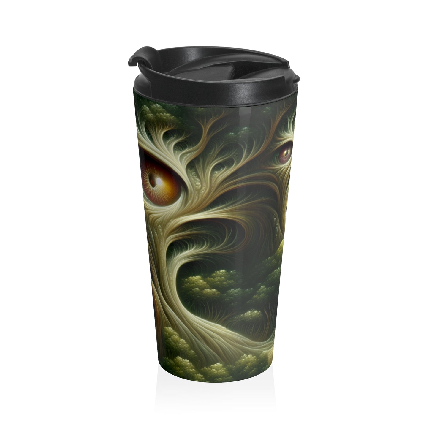 "Watchful Woods: The Path to Enchantment" - Taza de viaje de acero inoxidable de Alien