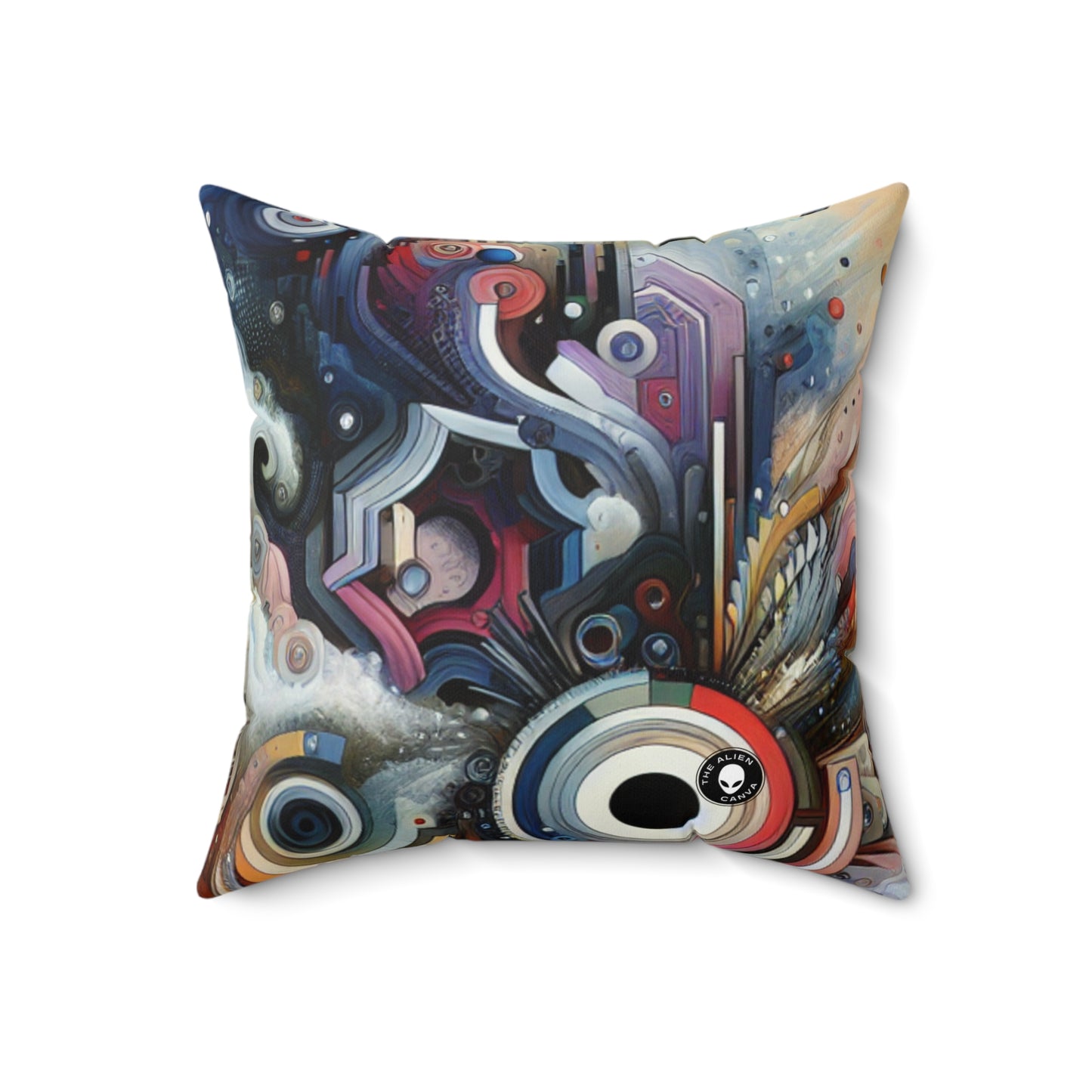 "Temporal Flux: A Surreal Journey through Abstract Shapes and Vibrant Colors"- The Alien Spun Polyester Square Pillow Avant-garde Art