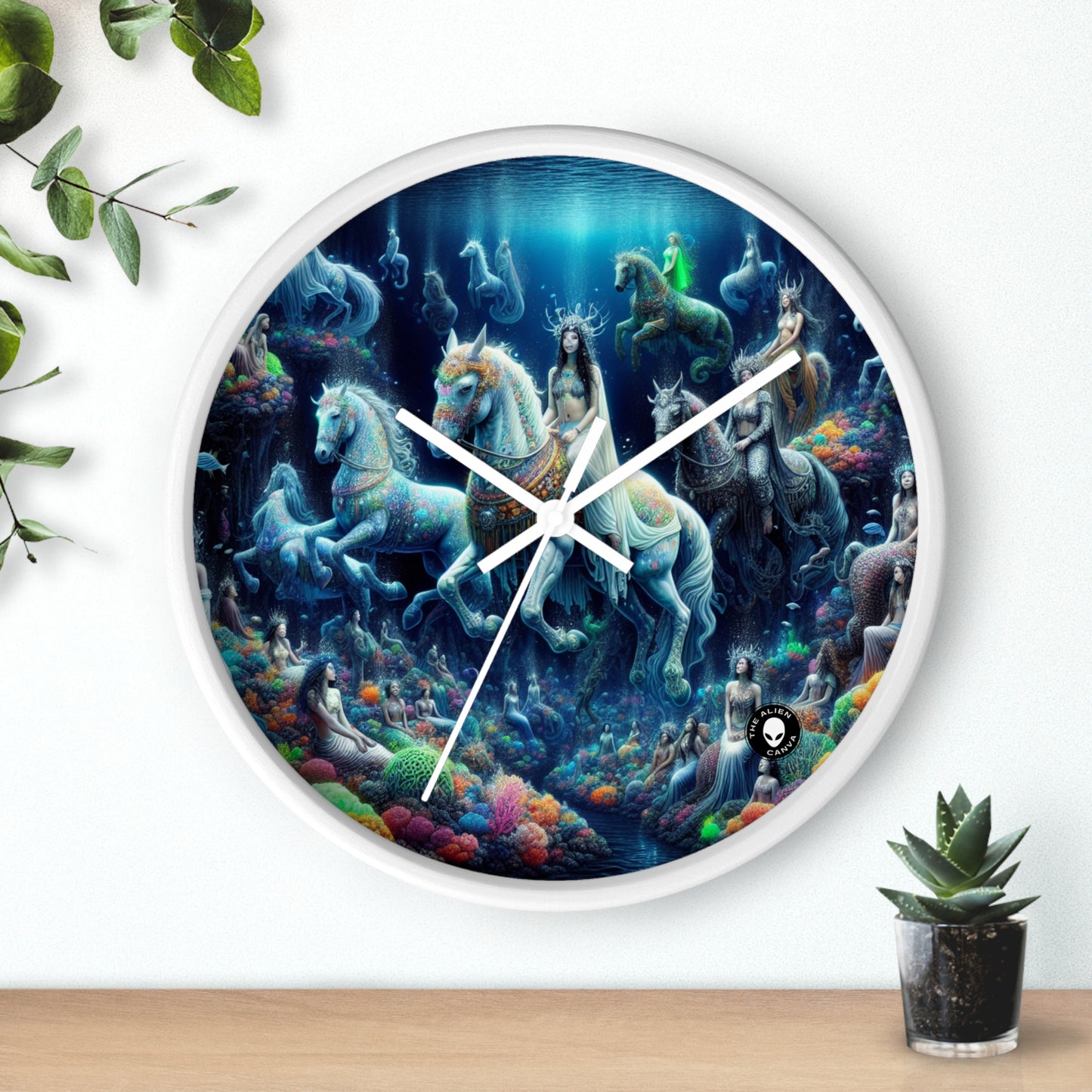 "Enchanted Underwater Realm: Mermaids and Seahorses" - The Alien Wall Clock