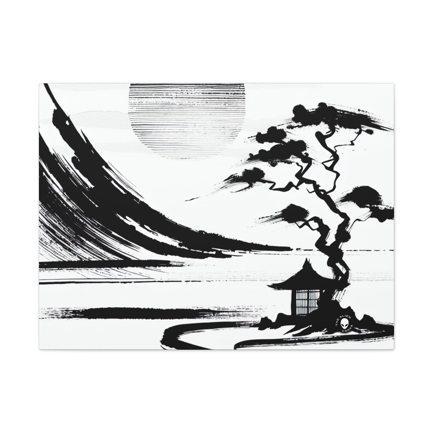 "Harmony of Wind and Water: A Zen Ink Painting" - The Alien Canva Zen Ink Painting