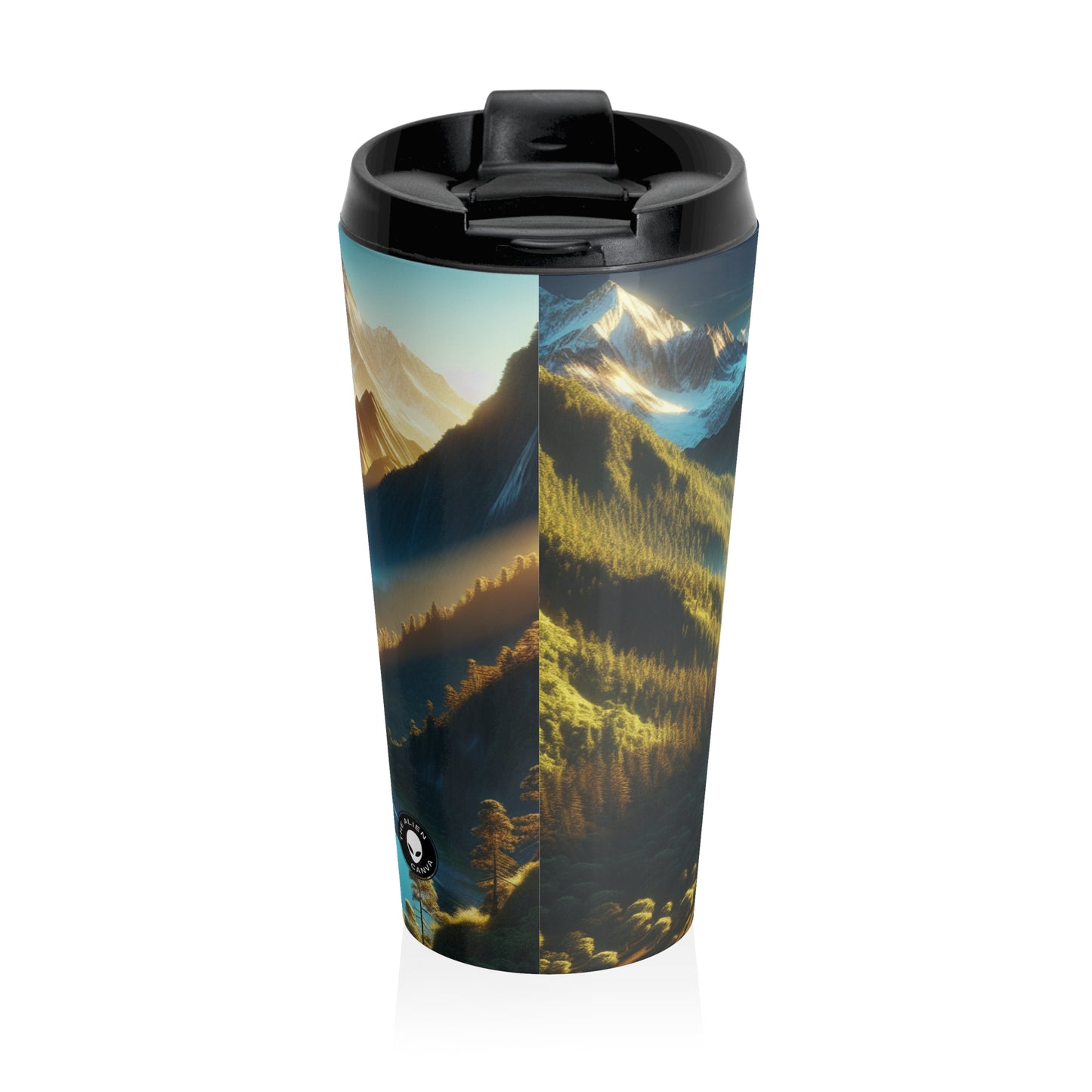 "Serenity's Palette: A Sunset Symphony" - The Alien Stainless Steel Travel Mug Photorealism