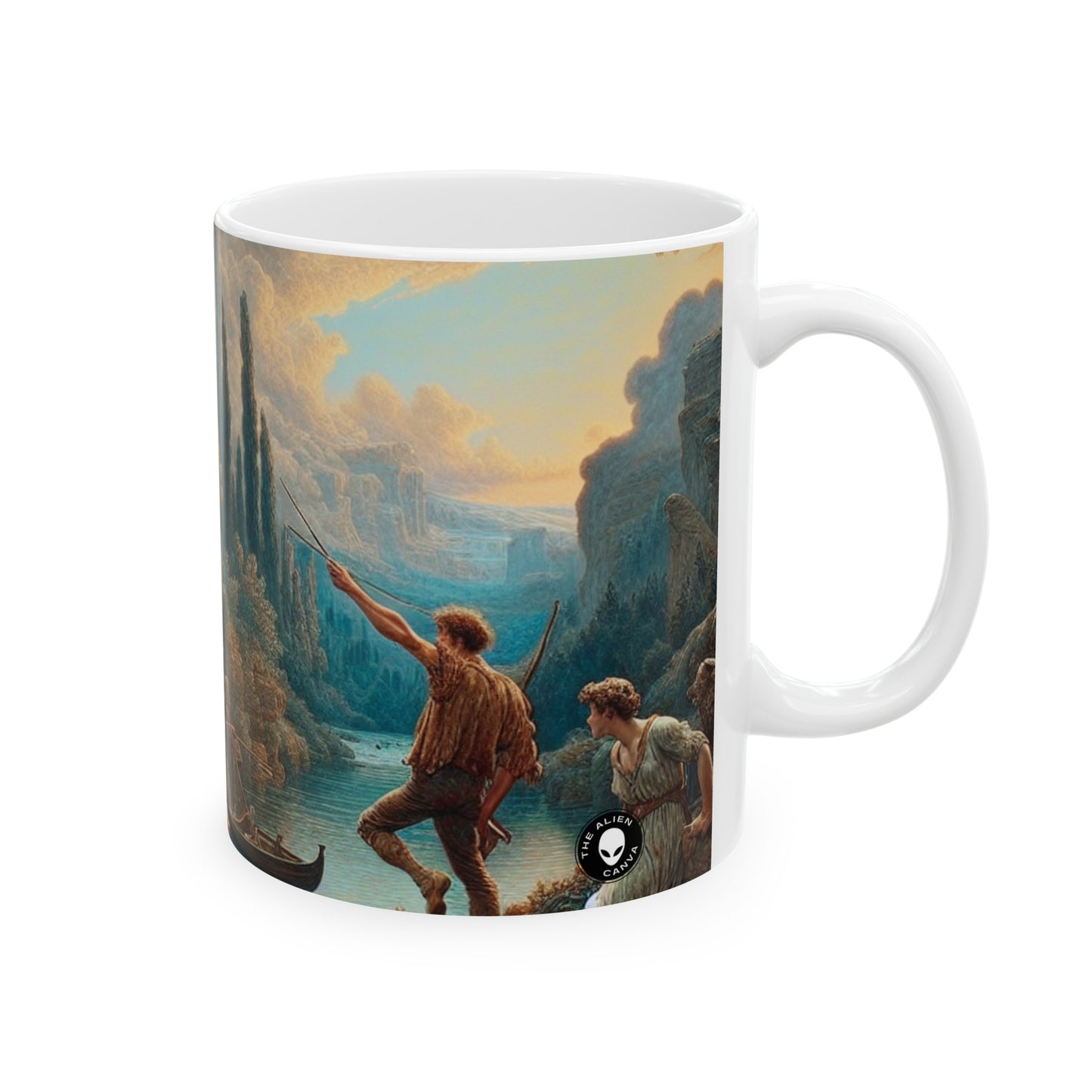 "Sunset Serenade: Un paysage romantique" - La tasse en céramique Alien 11oz Romantisme