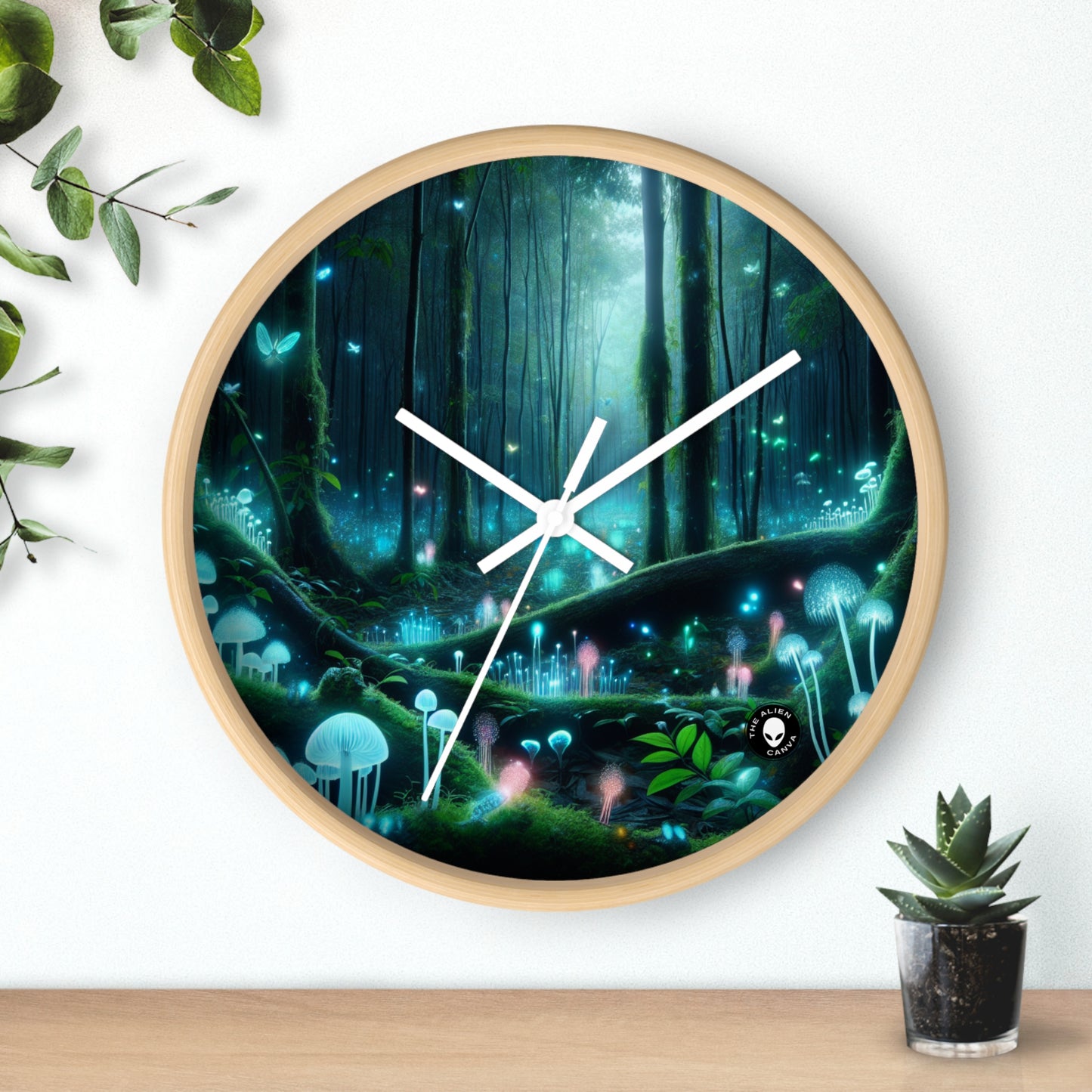 "Enchanted Night: Bioluminescent Forest" - The Alien Wall Clock