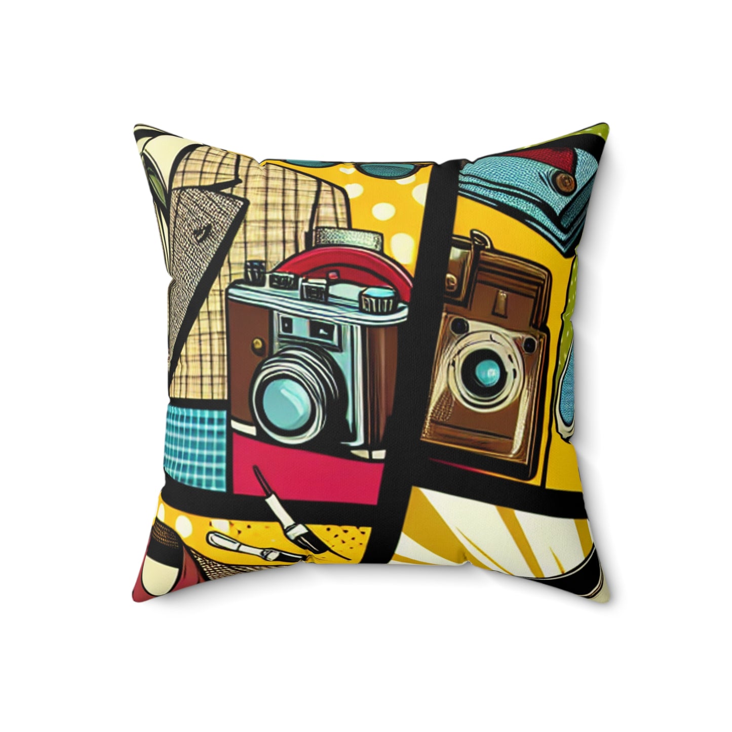 "Ropa de arte pop: un collage de estilo vintage" - La almohada cuadrada de poliéster hilado alienígena estilo pop art