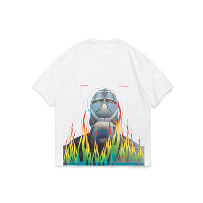 Tide brand flame robot printed short-sleeved t-shirt