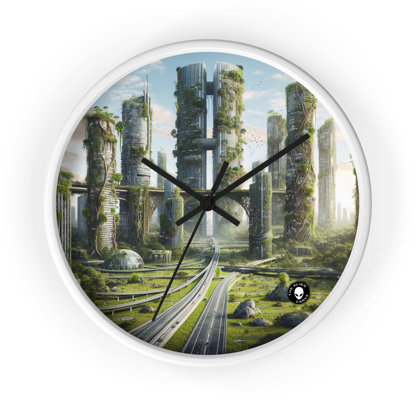 "Nature's Reclamation: A Futuristic Cityscape" - The Alien Wall Clock