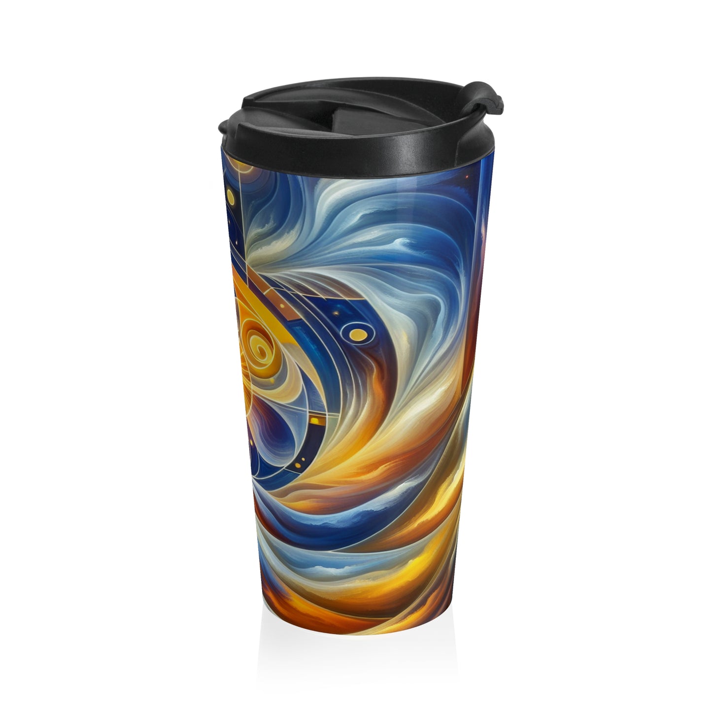 "Ascending Divinity: A Spiritual Awakening in Vibrant Geometry" - The Alien Stainless Steel Travel Mug Religious Art Style