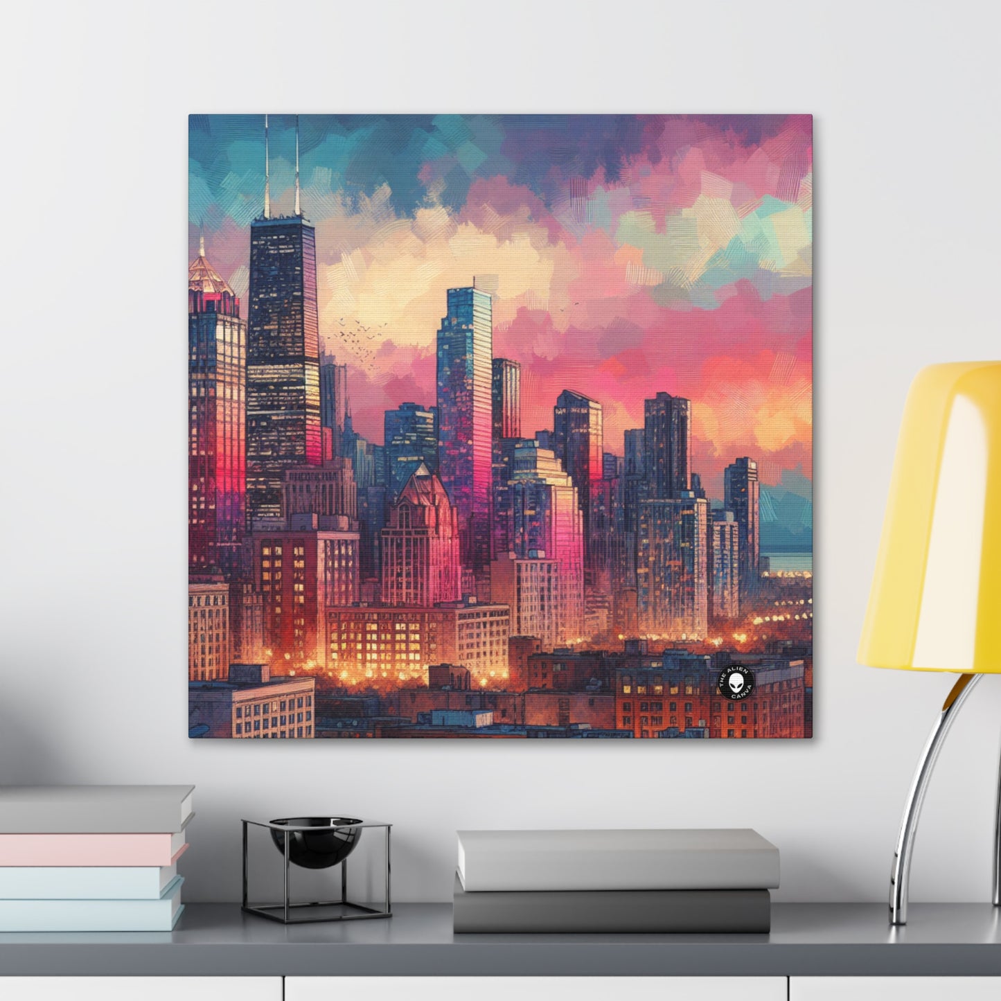 "Dusky Reflections: City Skyline at Sunset" - The Alien Canva