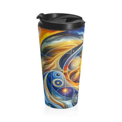 "Ascending Divinity: A Spiritual Awakening in Vibrant Geometry" - The Alien Stainless Steel Travel Mug Religious Art Style