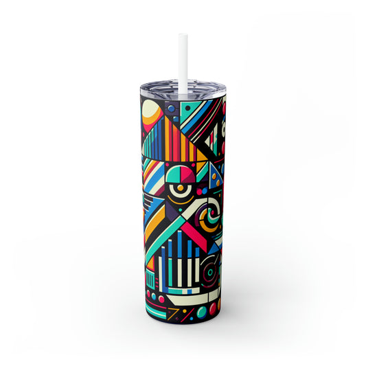 "Neon Geometric Pop" - The Alien Maars® Skinny Tumbler with Straw 20oz Contemporary Art Style
