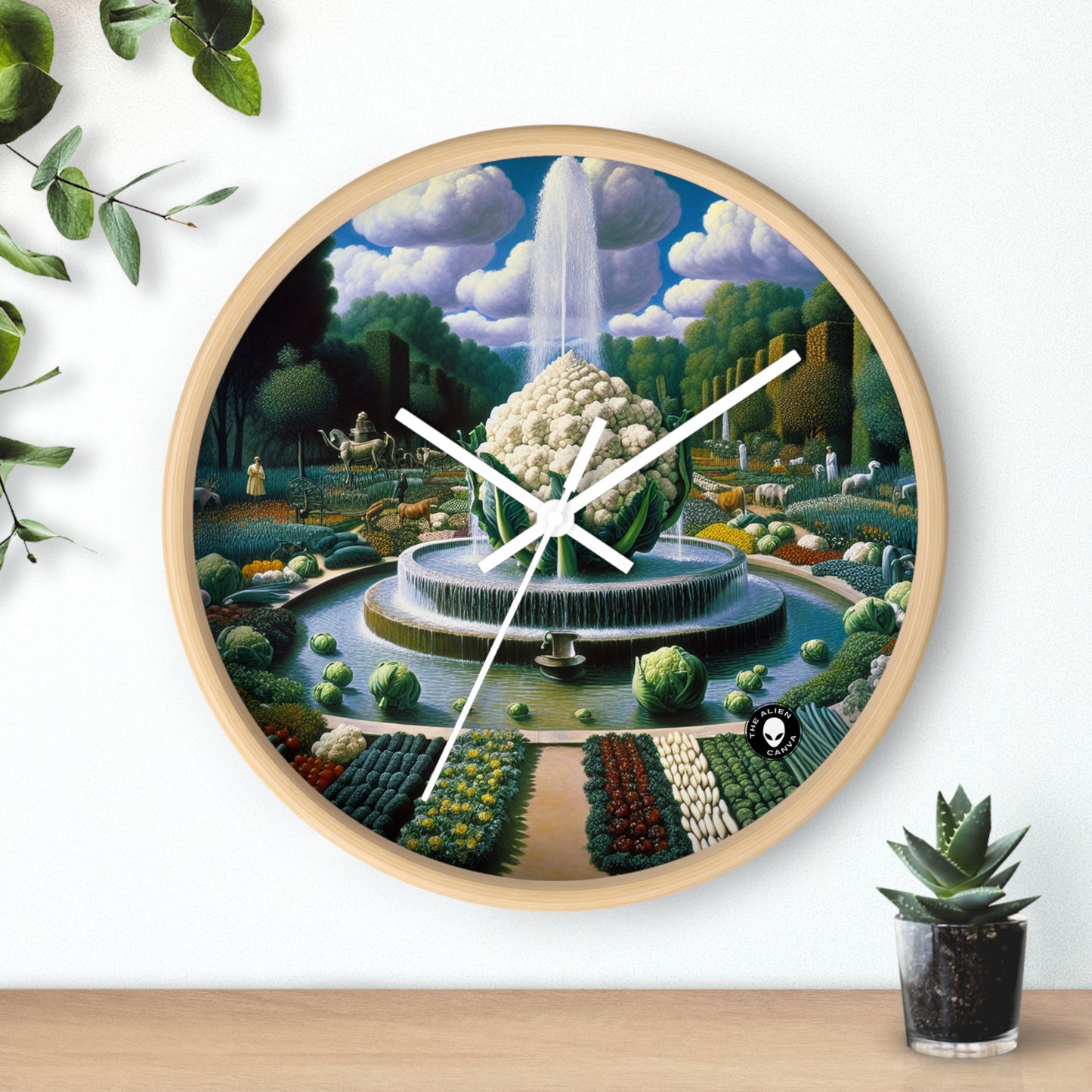 "La fuente vegetal: un conglomerado de coliflor" - El surrealismo del reloj de pared extraterrestre