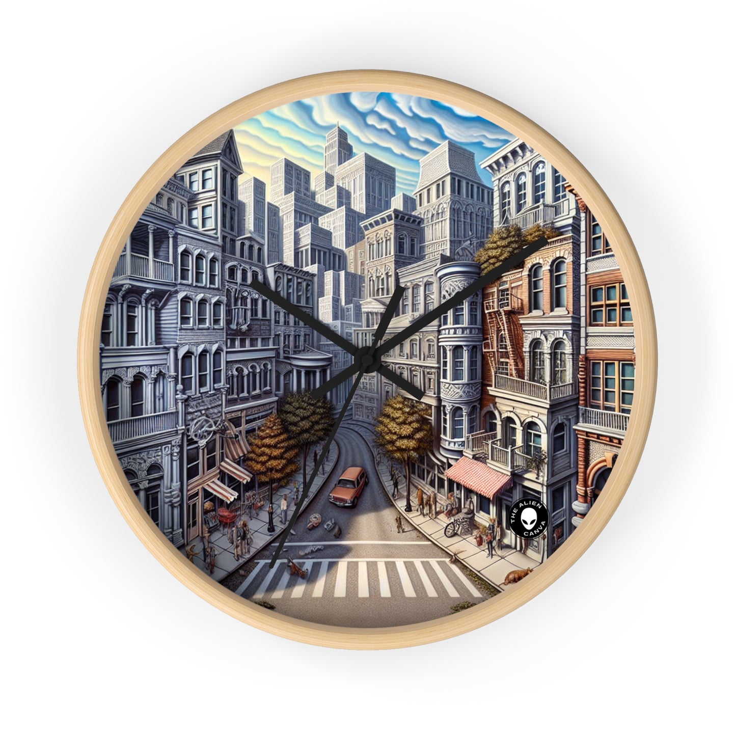 "Pasaje encantado: trascendiendo la realidad" - Trompe-l'oeil del reloj de pared alienígena